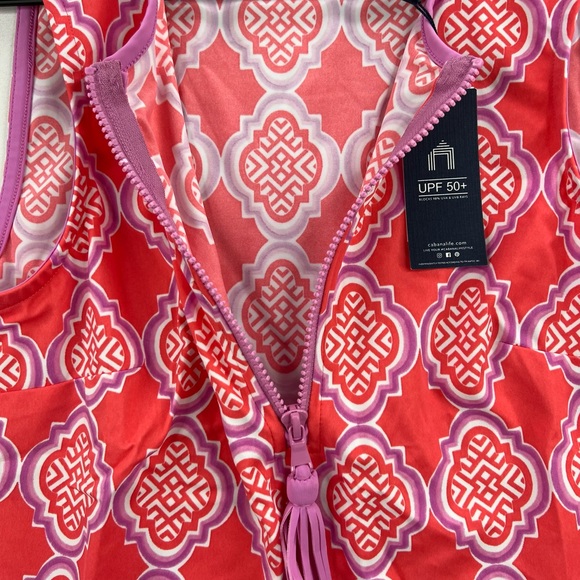 CABANA LIFE GEO TASSEL ZIP NECK SLEEVELESS RASH GUARD - Picture 4 of 8